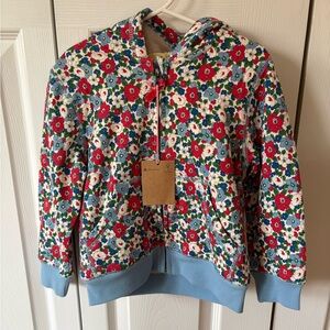 Miniboden Kids Floral Hooded Zip Jacket - Light Blue, Red & White